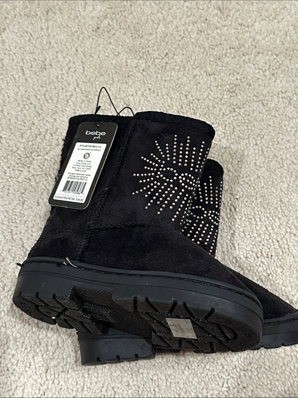 bebe Black Suede Girls Studded Short Boots